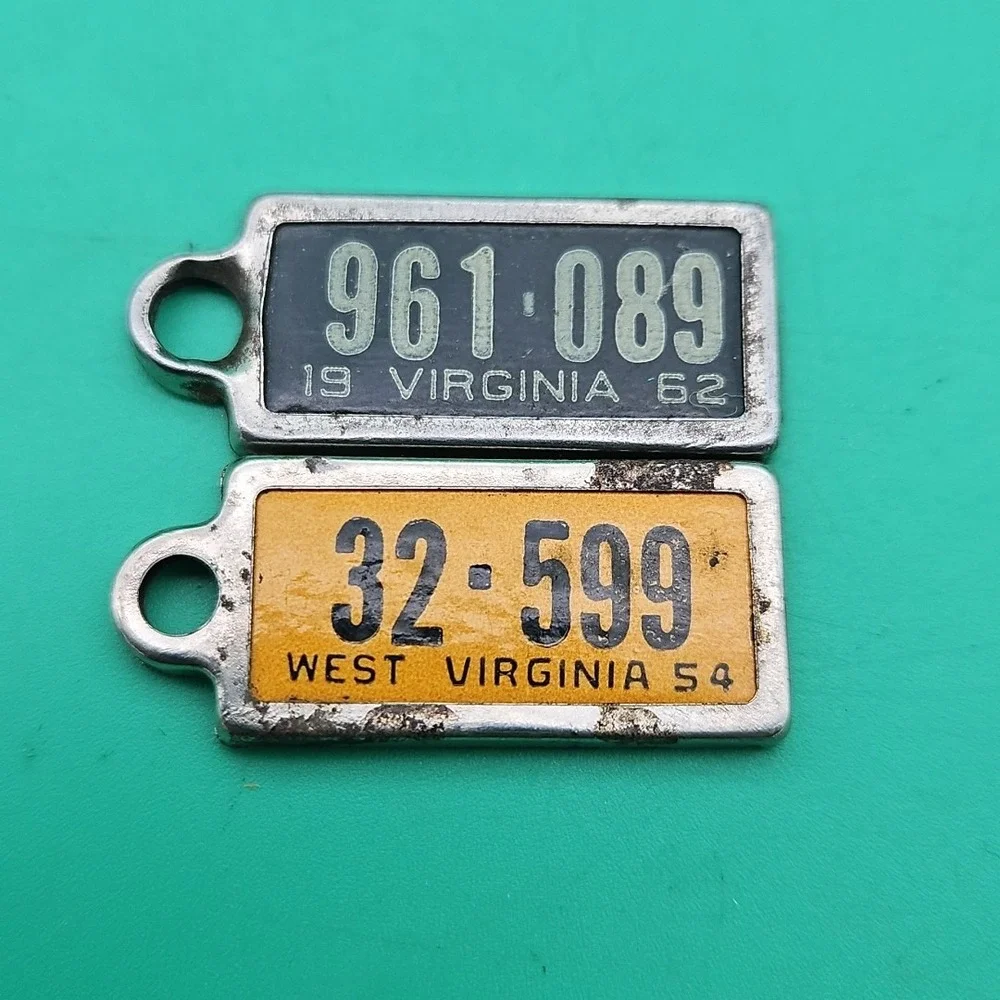Set Of 2 Vintage License Plate Key Tag Keychain Virginia West Virginia 1962 1954